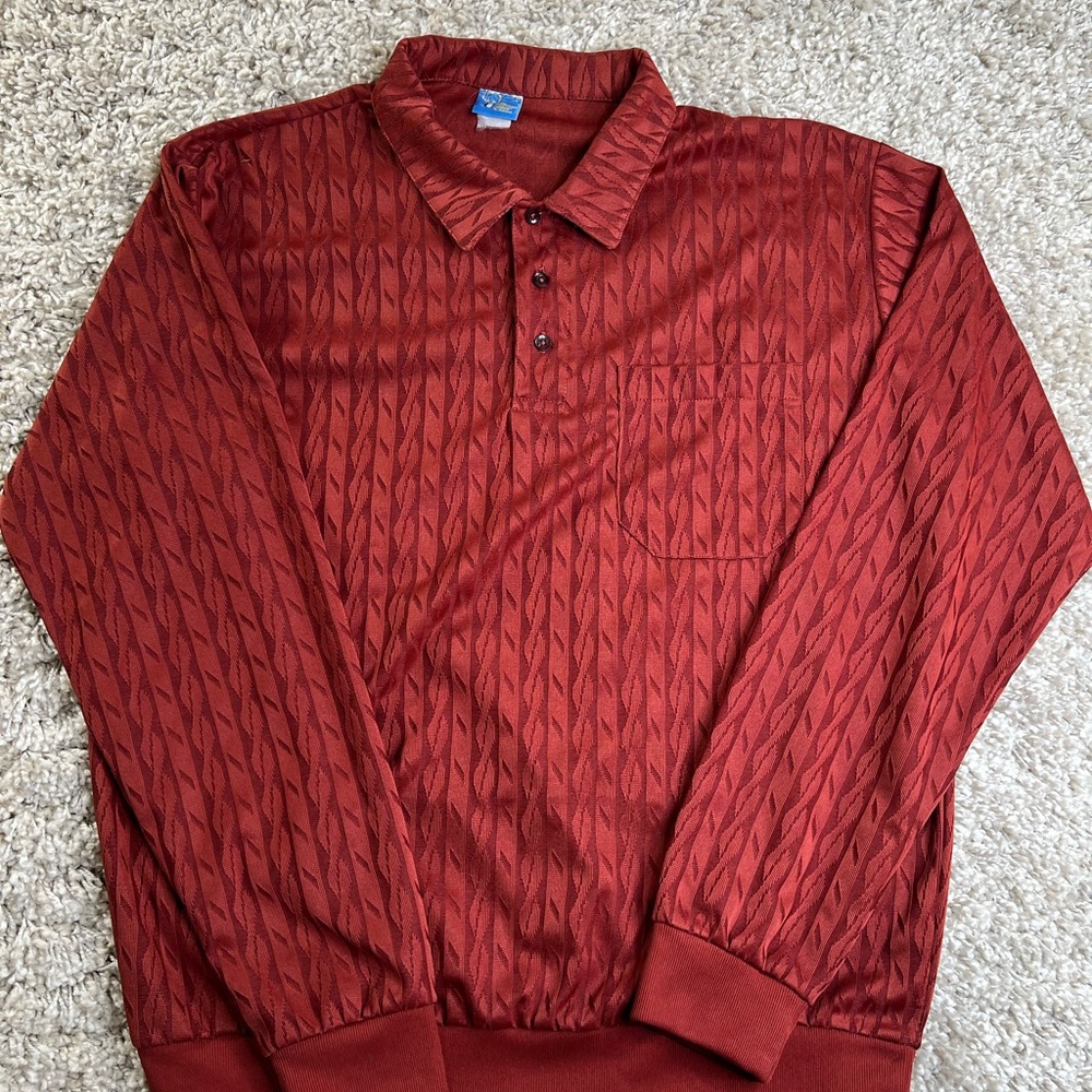 Vintage Stag Hill Red Long Sleeve Polo Shirt